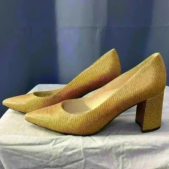 Marc Fisher Tan Leather Snake Print Heels - Picture 5 of 7